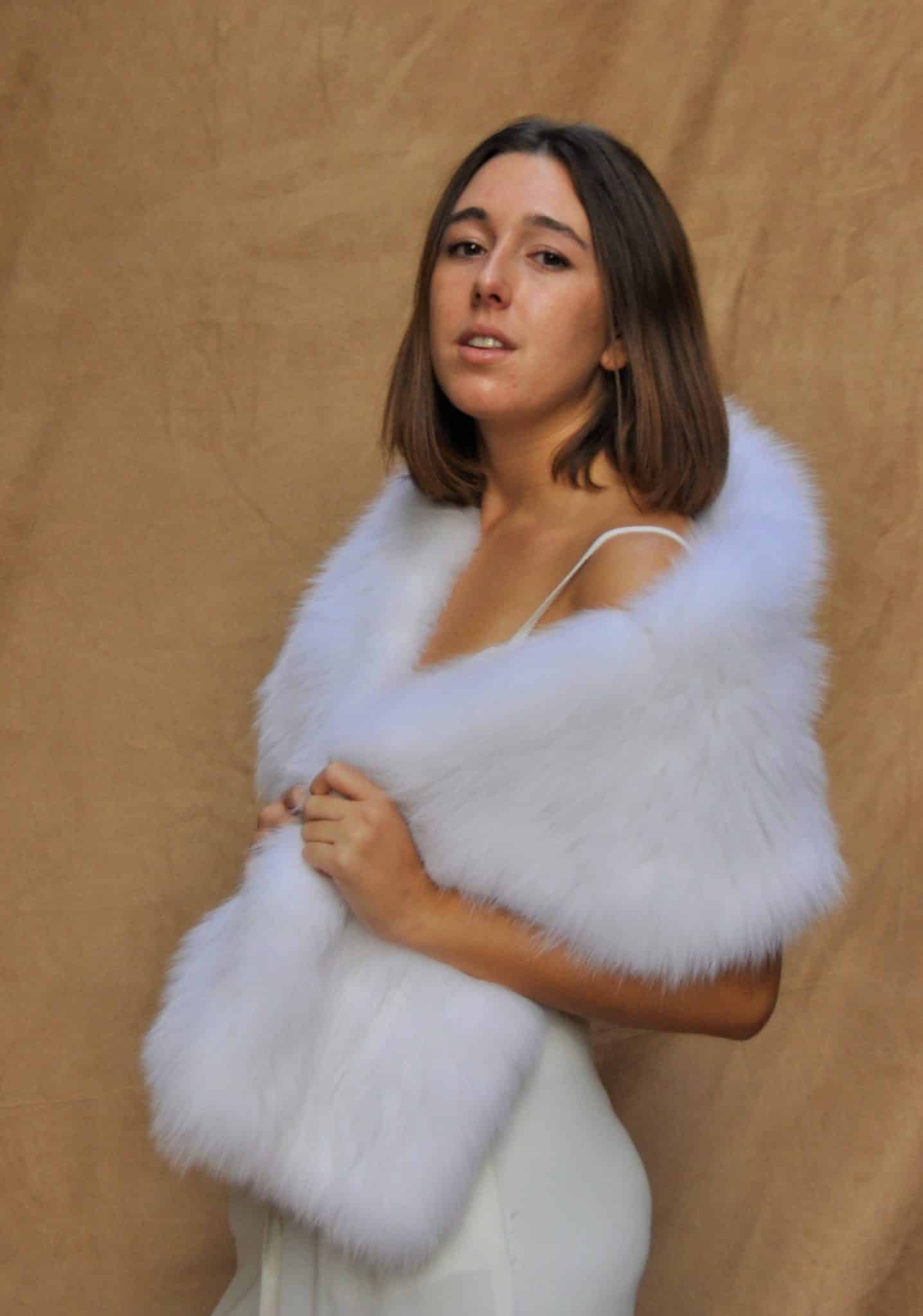 Étole En Vraie Fourrure De Renard Blanc - Pour Mariée, Soirée, Taille Unique, Neuf Sans étiquettes